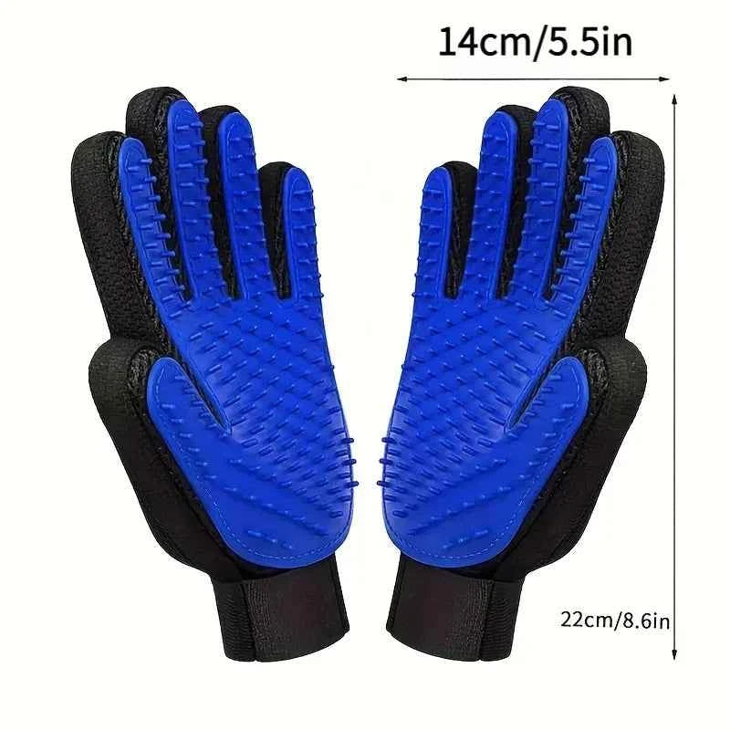 2-in-1 Pet Grooming Gloves Set–Silicone Massage & Hair Removal Gloves for Dogs&Cats,Deshedding Glove Brush for Bathing & Bonding