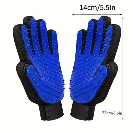 2-in-1 Pet Grooming Gloves Set–Silicone Massage & Hair Removal Gloves for Dogs&Cats,Deshedding Glove Brush for Bathing & Bonding