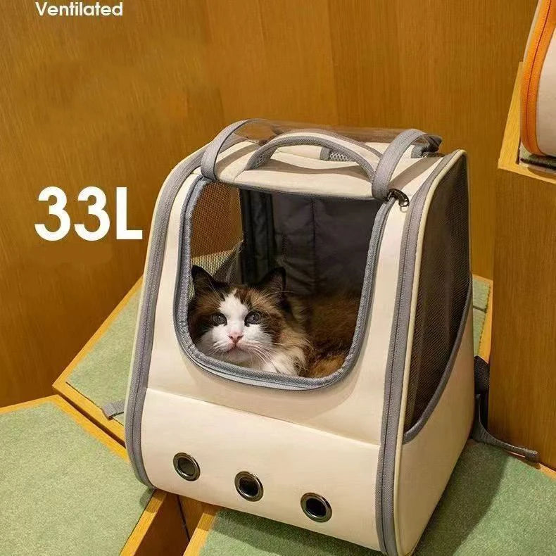 Pet Cat Carrier Backpack Breathable Portable Travel backpack for cat and dog With Anti Breakaway Belt Three-door design AA074 - Play Paws Toys