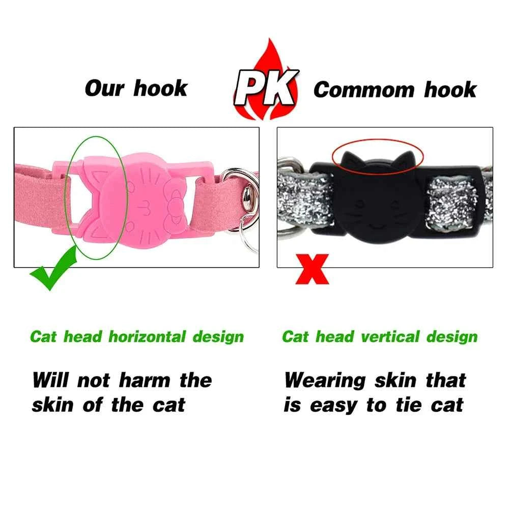 Soft Pink Suede Leather Cat Collar - Bling Rhinestone Design with Bell, Safety Breakaway & Adjustable XS/S for Cats & Puppies