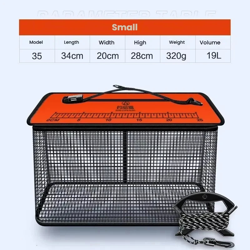 Floating fish basket, foldable fishing rack bucket, portable foldable fishing net for storing fishing equipment in the cage