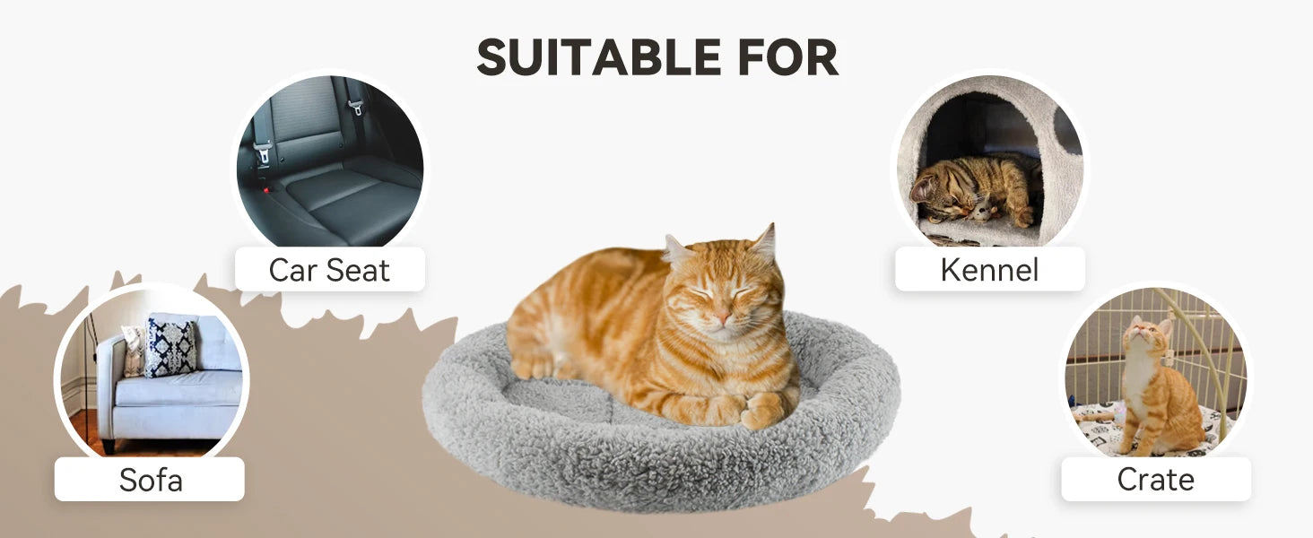 ATUBAN Cat Bed for Indoor Cats, Round Cat Bed for Curl Sleep Basic Pet Mat Wahable Bed for Small Puppy Cats Rabbit, Medium - Play Paws Toys