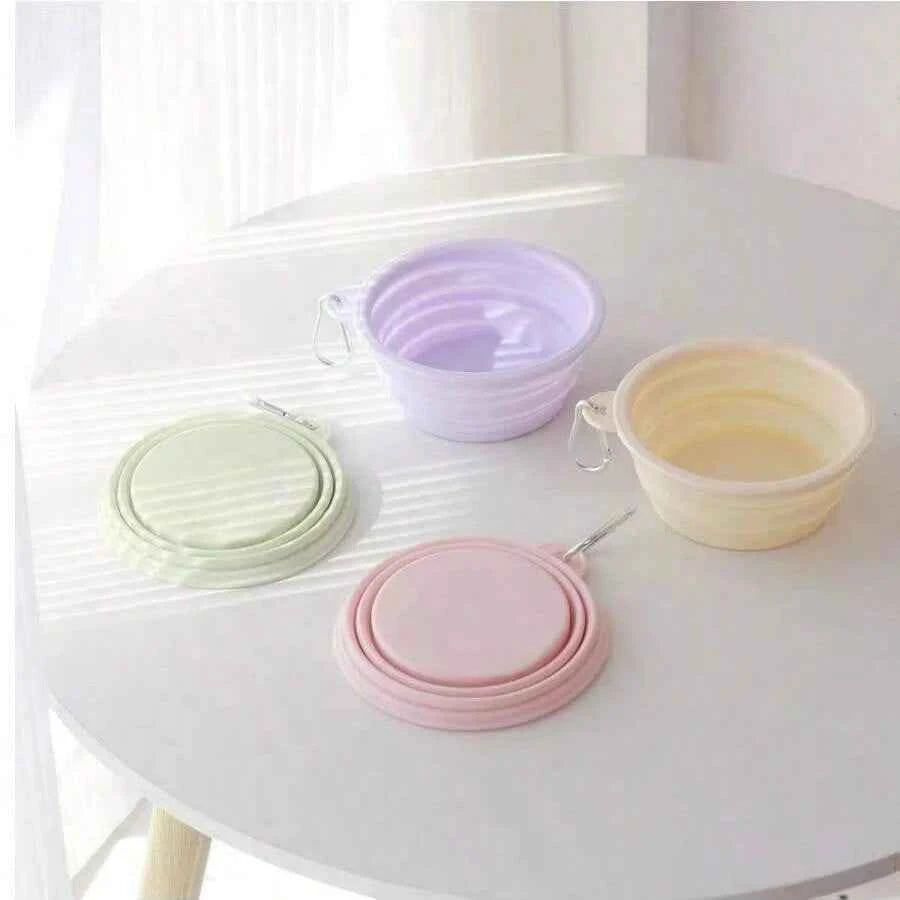 350ml Macaron Color Series Portable Folding Bowl for Pets, Dog Drinking Bowl, Cat Food Bowl, Travel Bowl with Carabiner
