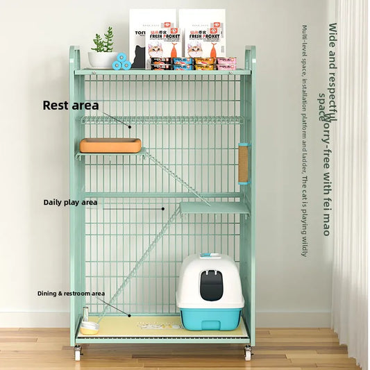 Large Metal Cat Cage with Wheels Multi-Level Pet Playpen Indoor Cat Kennel with Platforms and Ramps for Kittens and Adult Cats - Play Paws Toys
