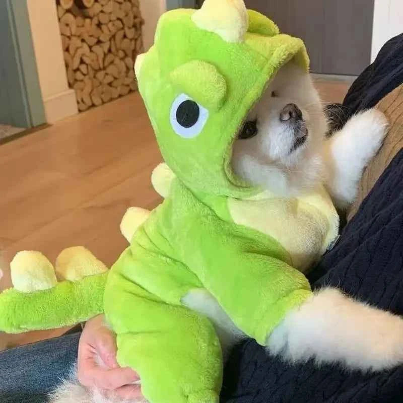 New Small Dinosaur Transforming Dog Clothes Autumn Winter Flannel Warm Teddy Cat Pet Clothes Dog Jumpsuits Rompers