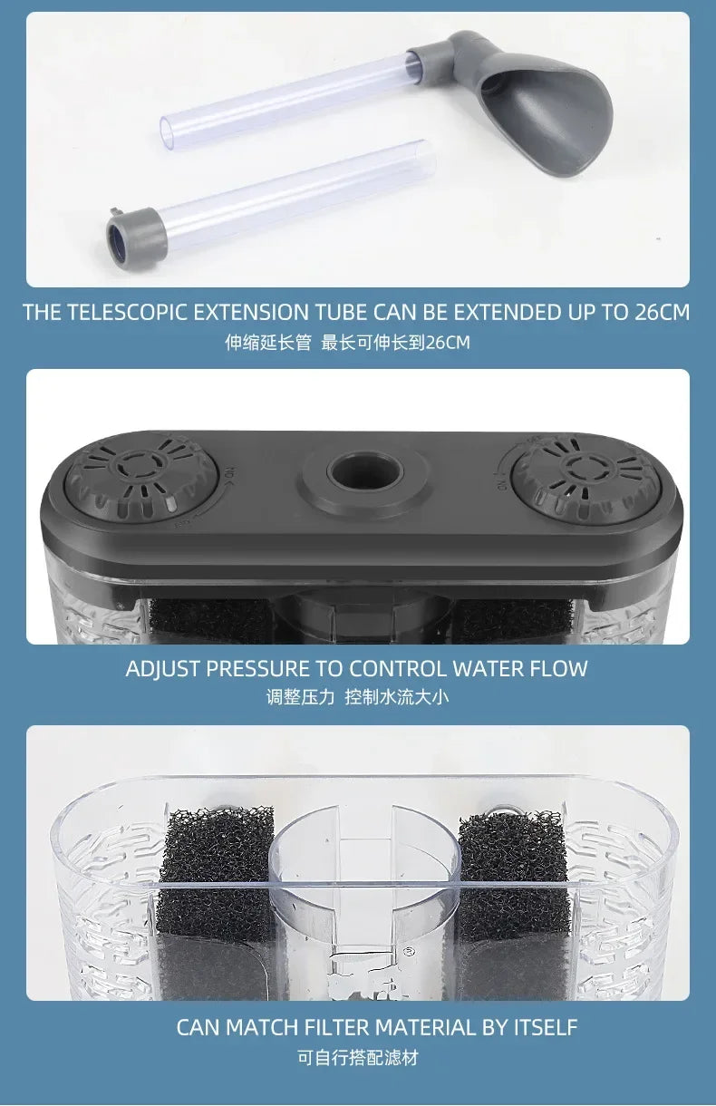 6-IN-1 Aquarium Submersible Internal Filter USB Electric Fish Tank Filter Water Filtration Bio-Sponge Fish Manure Cleaning Tools