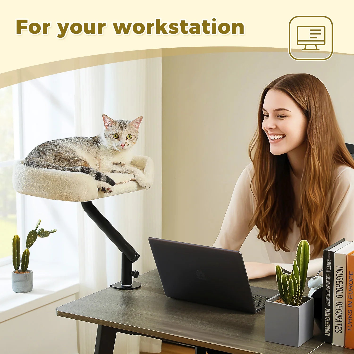Cat Desk Bed, 360° Rotatable Cat Bed Stand for Indoor Cats, Adjustable Cat Basket, Cats Hammock for Table, Soft Cat Bed for Desk - Play Paws Toys