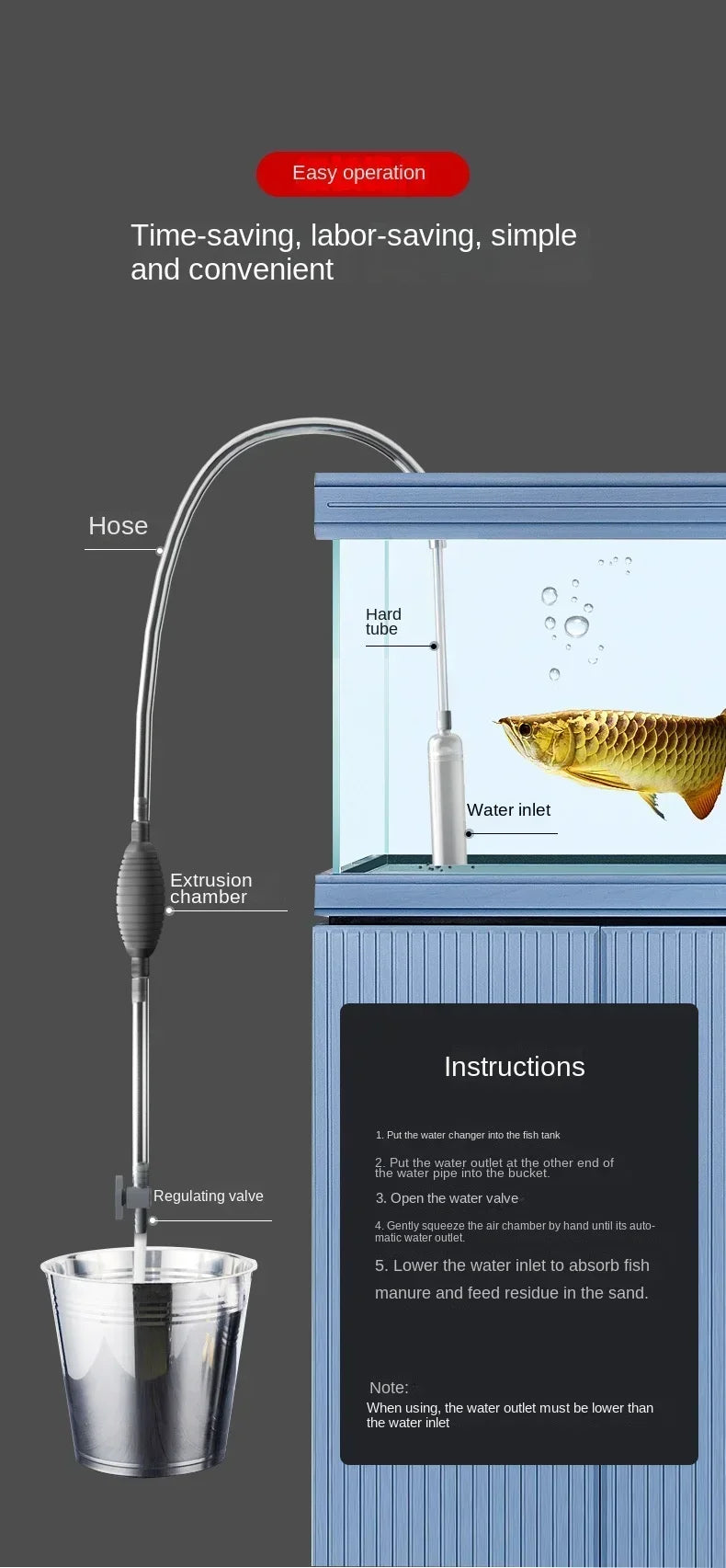 Siphon Pump with Filter Nozzle Fish Tank Water Changer Air Pump Cleaning Accessorie Handheld Aquarium Gravel Cleaner Vacuum Tool