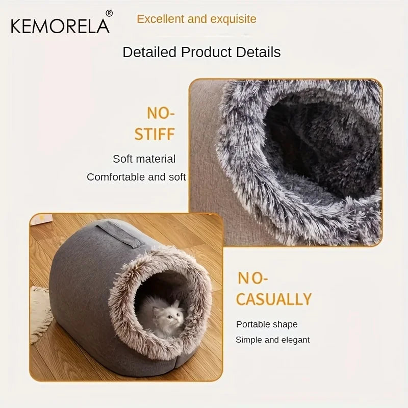 KEMORELA Winter Cat Bed Self-Warming Puppy House Cozy Cat Sleeping Cave Beds Indoor Kitten Nest Kennel Hut for Small Medium Cats - Play Paws Toys