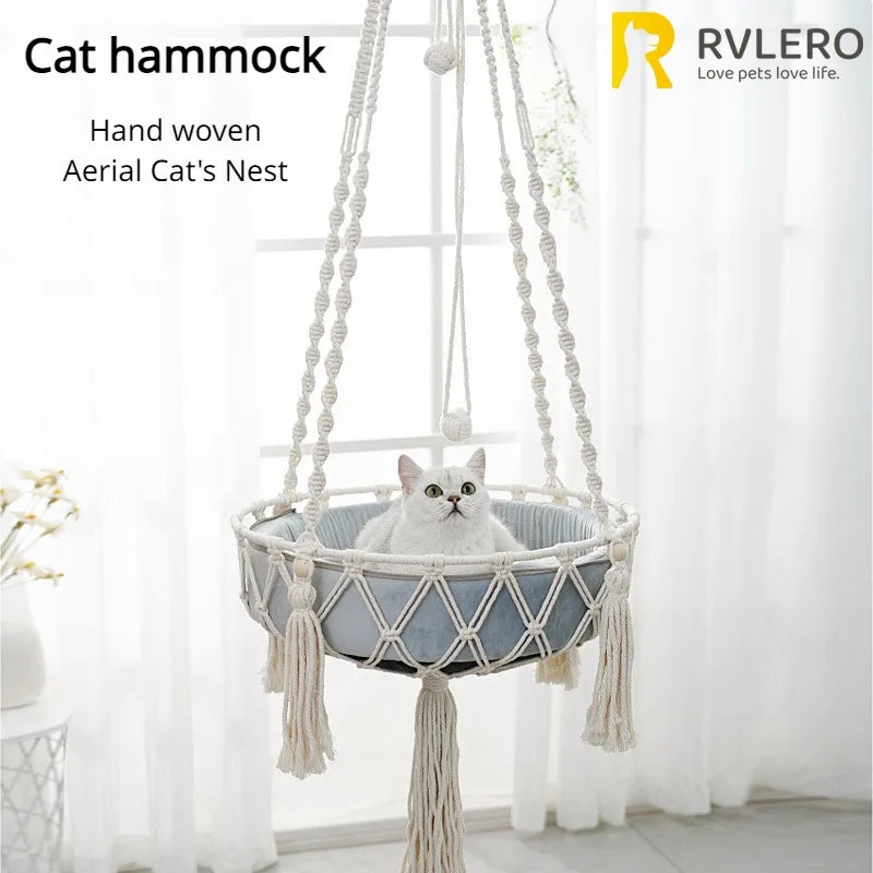 Winter Pet Hammock Cat Swing Hand Woven Cotton Rope Cats Hanging Basket  Kitten Hanging String Den Indoor Pend Nest Pet Supplies - Play Paws Toys