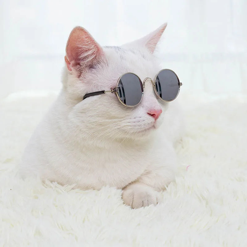 Puppy Dog Sunglasses Anti-skid Round Metal Cat Classic Retro Sunglasses Hippie Cute and Funny Pet Glasses Cosplay Party Costume