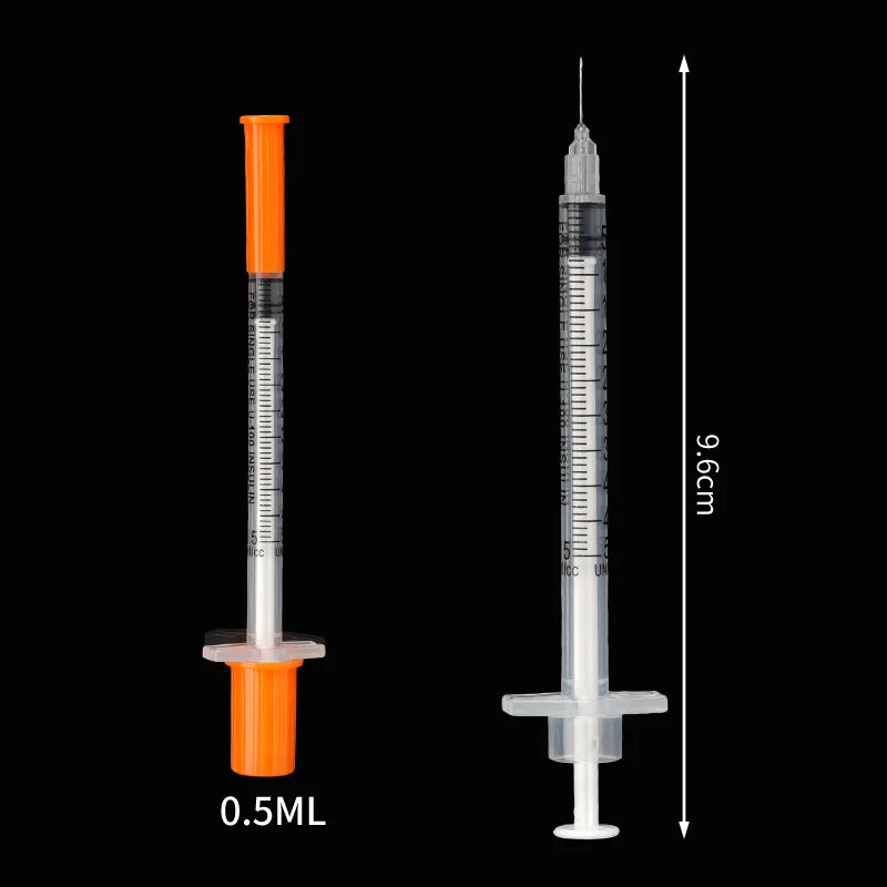 50/100Pcs 0.3/0.5/1ML Disposable Plastic Veterinary Syringe Orange Cap Sterile Insulin Syringe With Needles For Pet Farm Animals