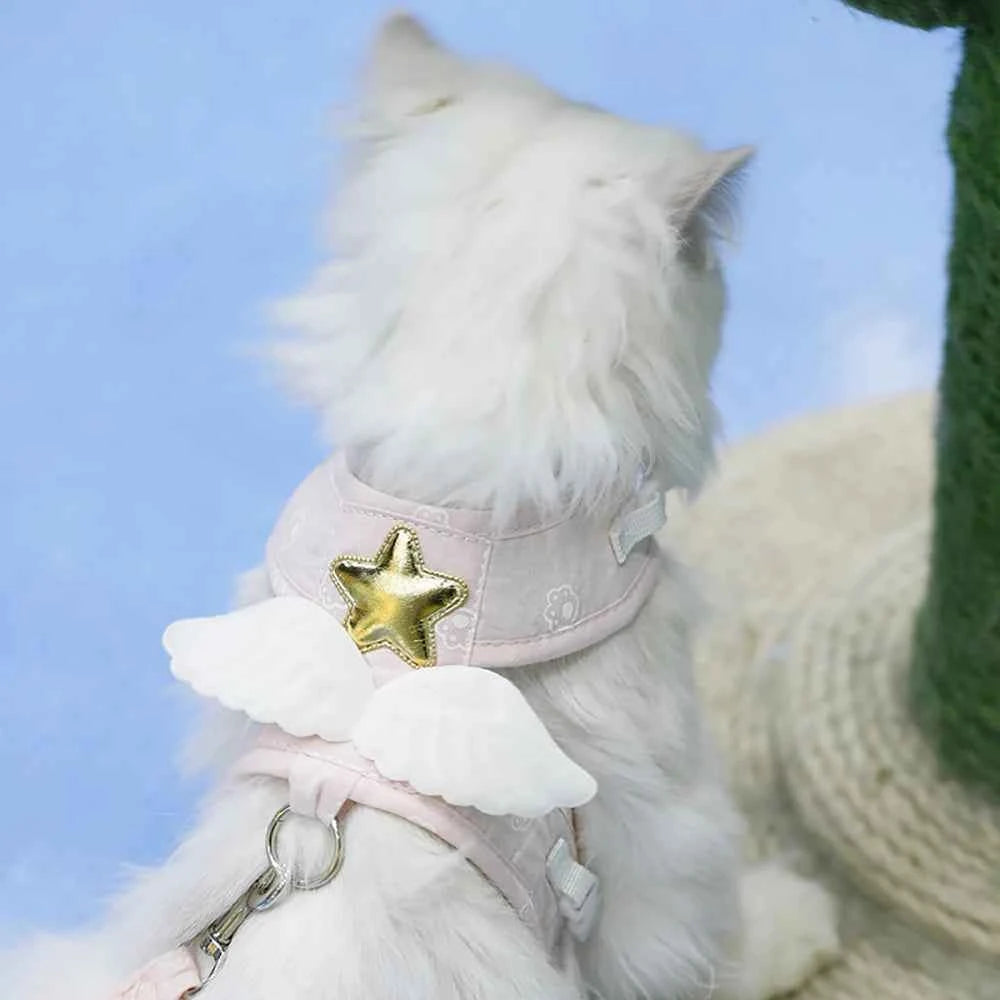 Angel Wing Cat Harness and Leash Set, Adjustable Kitten Vest Harness for Walking, Escape-Proof Soft Mesh Breathable also Puppy