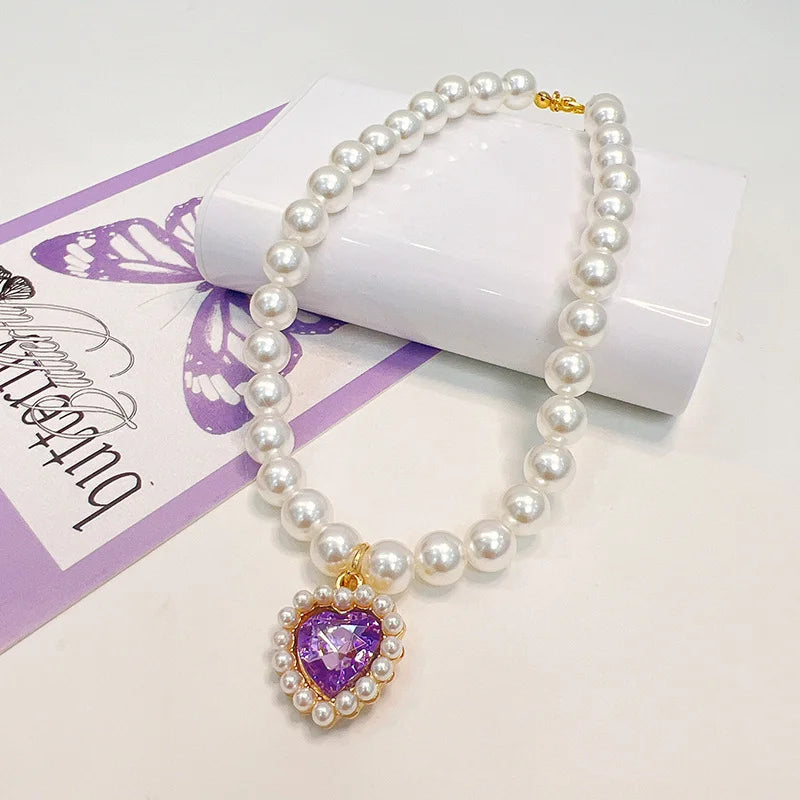 Adjustable Bling Neck Ornament Pearl Necklace Fashion Princess Accessory For Cat Kitten Small Dog Chihuahua Pet Supplies