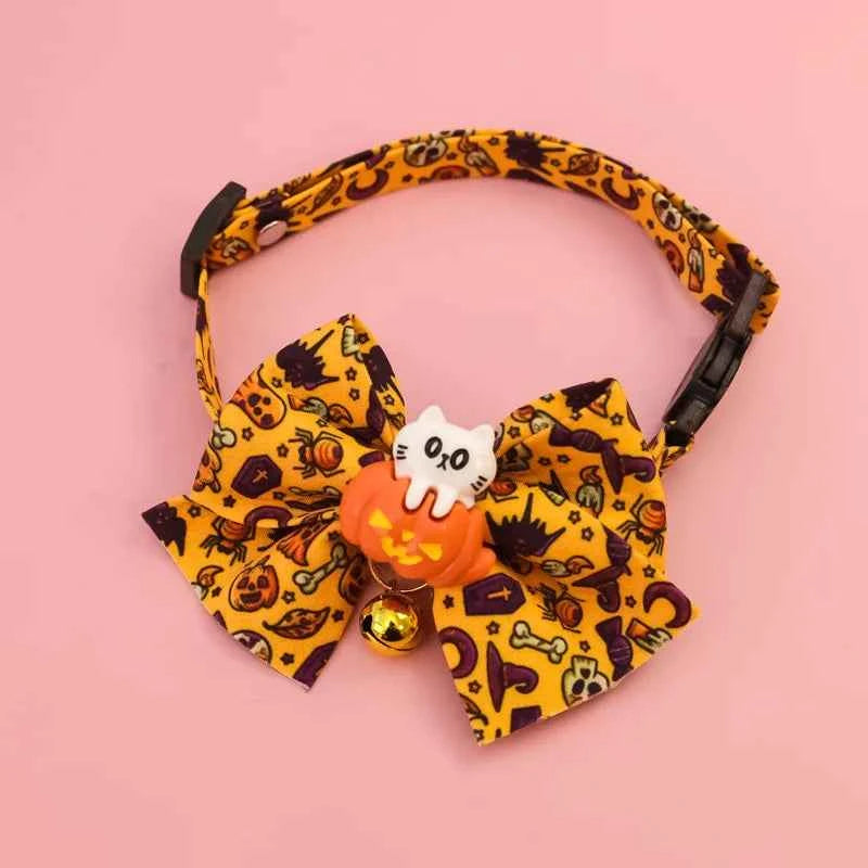 Cat Collar Halloween Bowtie Collar Small Cat Dog Safety Buckle Adjustable Necklace Decoration Style Pumpkin Cartoon Pet Collar
