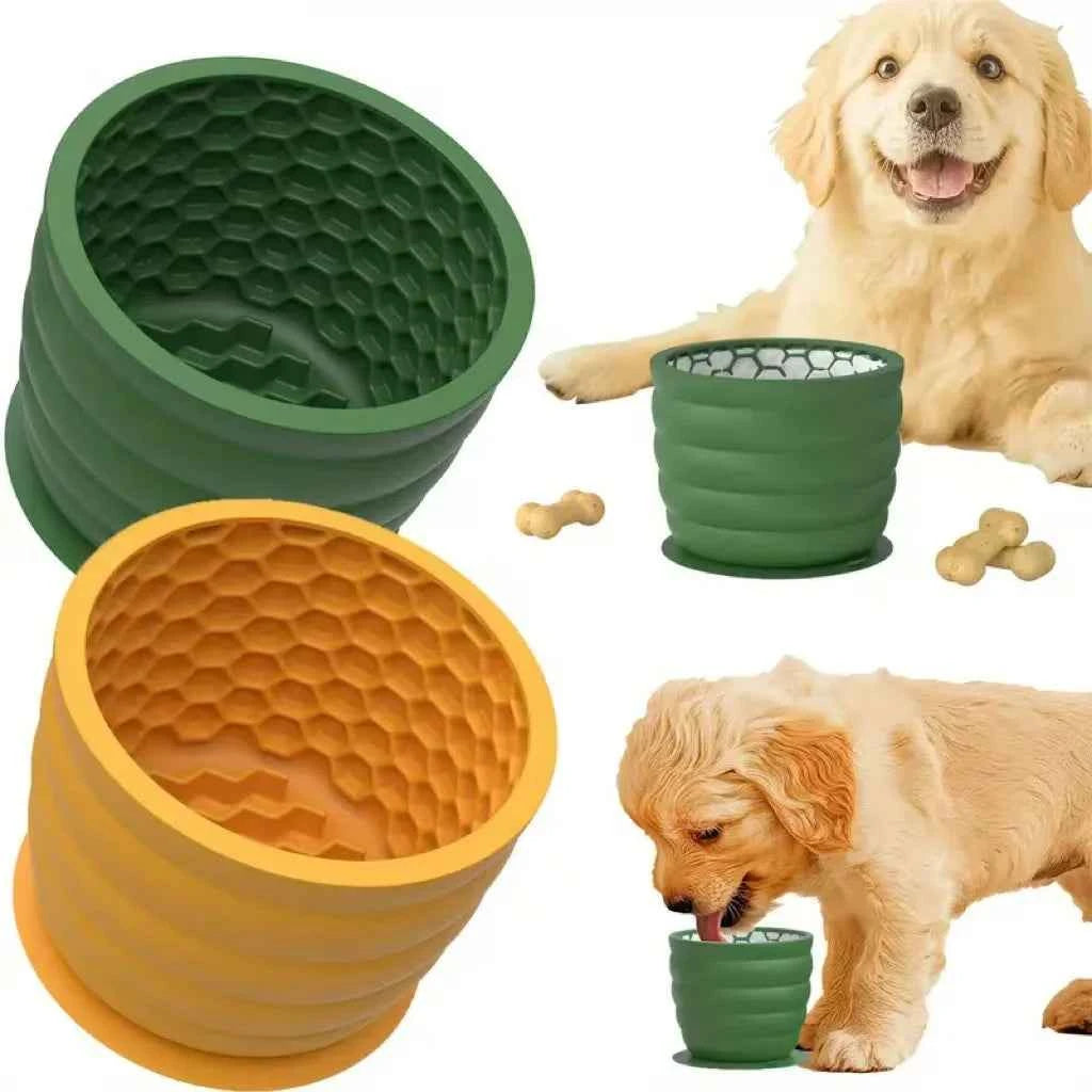 Silicone Slow Feeder Dog Bowl Cup - Anti-Slip Distraction Design for Small To Medium Breeds - Promotes Healthy Digestion