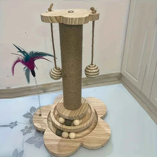 Solid Wood Cat Turntable Cat Scratching Post, Cat Teaser Stick, Cat Scratching Board for Cats, Durable Cat Toys