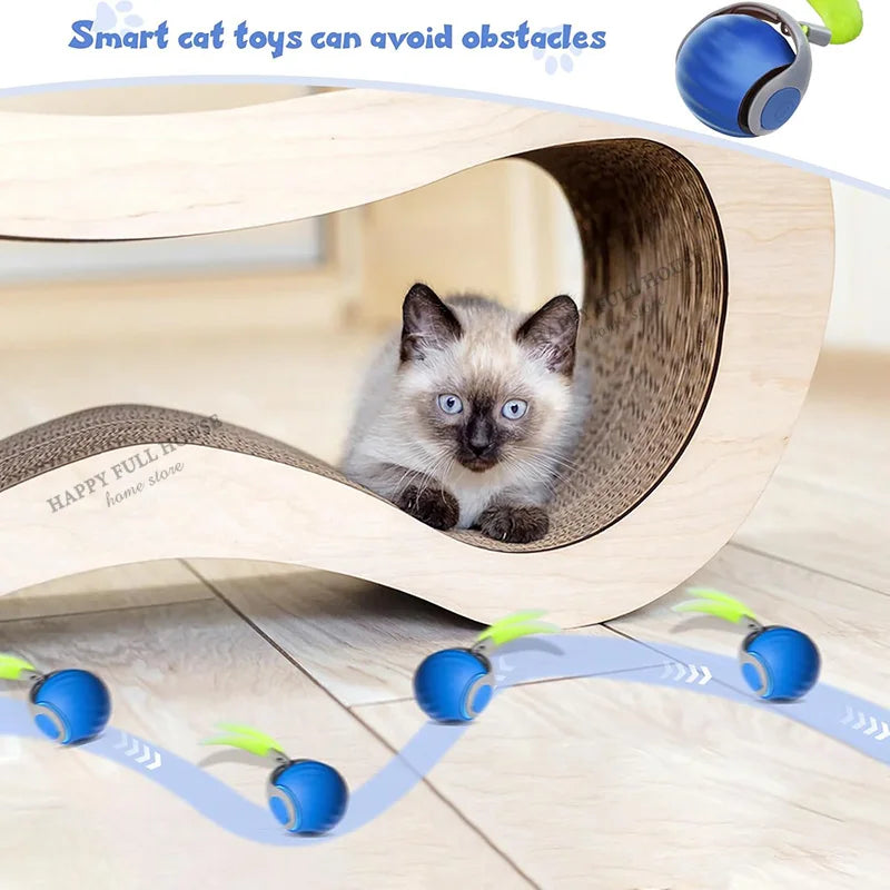 Interactive Cat Toy Balls, Automatic Toys for Cat with Replacement Tail, 2 Adjustable Modes, USB-Rechargeable Indoor Kitten Toy