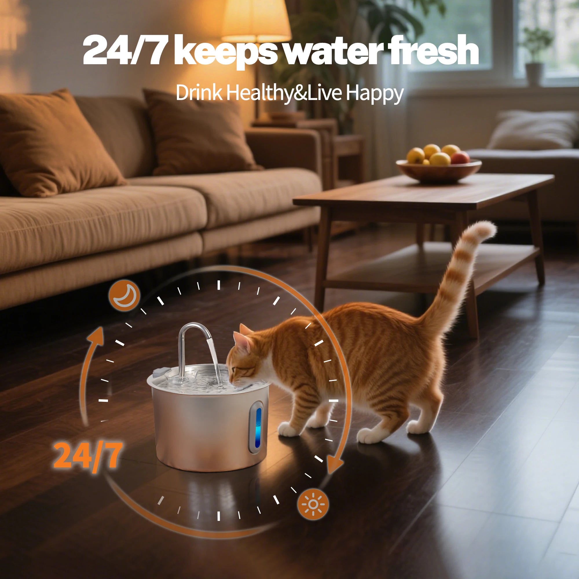 Stainless Steel Cat Water Fountain 2.2L/75oz Pet Automatic Water Dispenser for Dog Cat Drinking Pet supplies Filter System