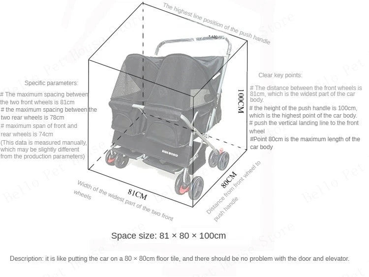 Multifunctional pet car Ultra-light two-seater pet buggy Detachable and washable trolley Universal pet car for cats and dogs - Play Paws Toys