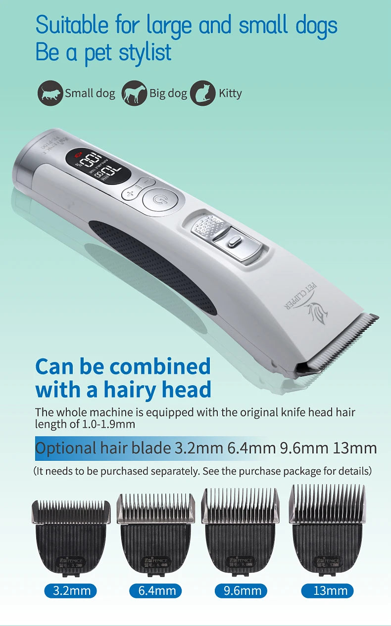 Fenice Clipper Dogs Professional LCD Screen Pet Cat Clippers Electrical Grooming Trimmer Rechargeable Haircut Machine Animals