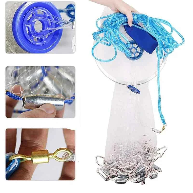 Lawaia Hand Cast Fishing Net Aluminum Ring Monofilament Landing Throw network Iron Pendant American Style Fishing Equipment