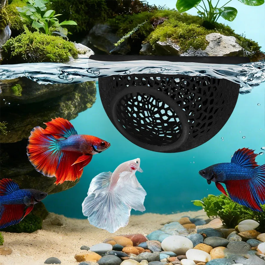 Floating Betta Hide & Shrimp Cave, M+L, Aquarium Decor, Multi-Functional Hammock, Feeding Ring, Safe Resting Spot for Small Fish