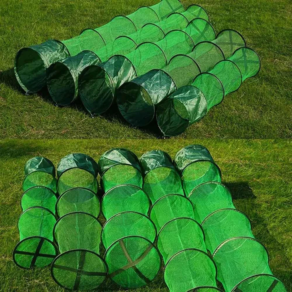 1Pcs 30x200cm Fish Cage Steel SUS Ring Nylon Mesh Fish Basket Waterproof Gluing Coating Quick Drying Live Fish Trap Net