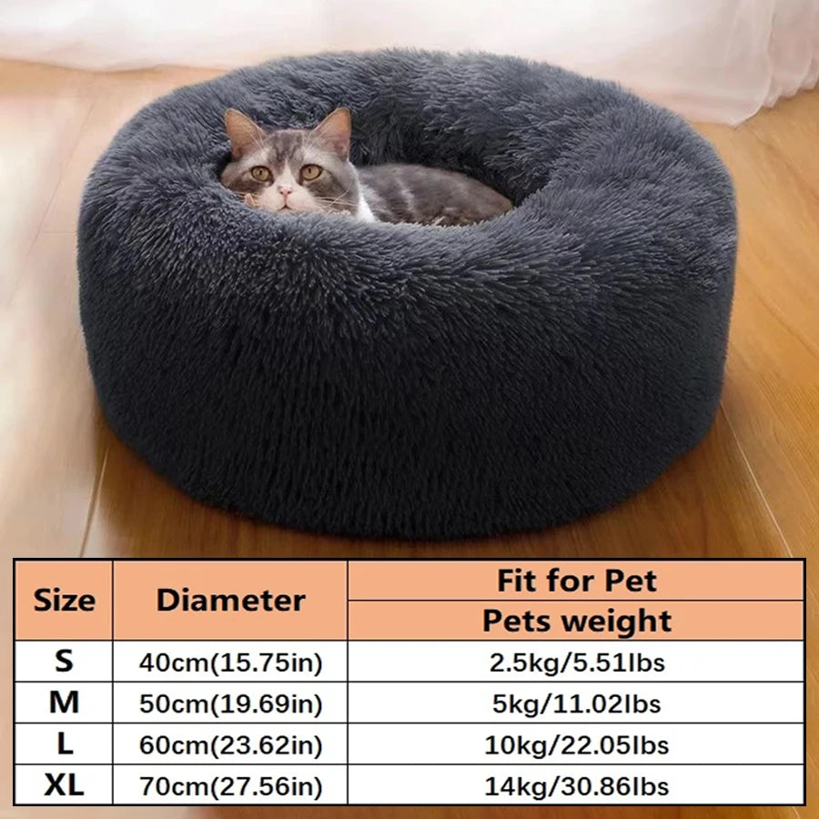 Soft Long Plush Cat House Beds dog Calm Warm Faux Fur Bed Donut Round Comfortable Sleeping Bed Washable for Small Medium Dog Cat - Play Paws Toys