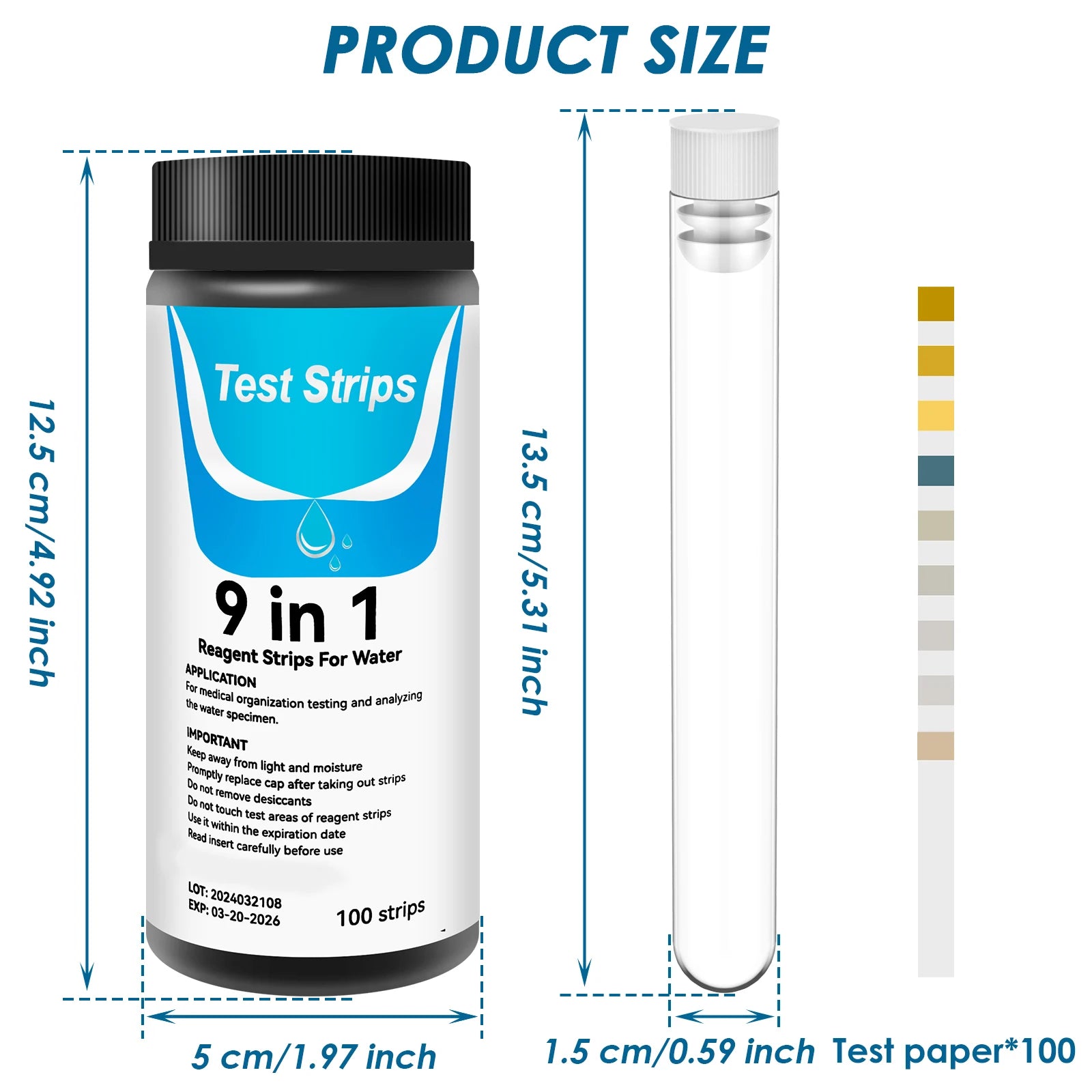 100/125Pc Aquarium Test Strips 5-17 in 1 Water Testing Kits with Test Tube Freshwater Saltwater Home Carbonate Root pH Test Tool