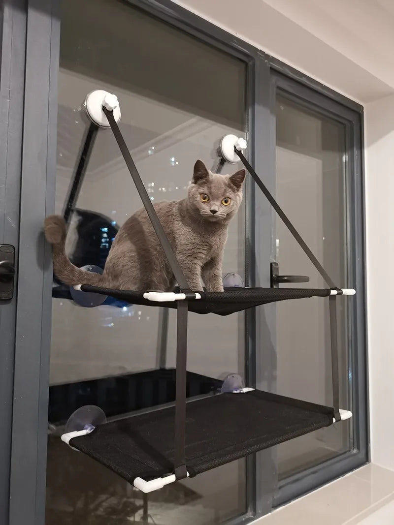 Cat Hammock Window Bed Kitten Sunny Seat Hanging Mount Beds Cat Sofa double-decker tunnels Suction Cup Wall Pet Hanging Winter - Play Paws Toys