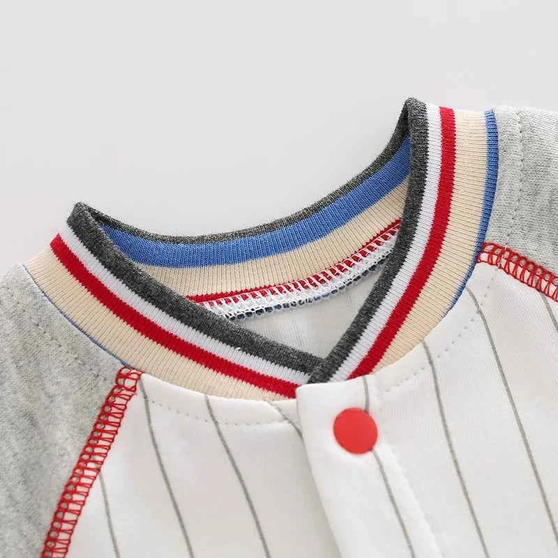 Baby One-Piece Clothing, Pure Cotton, Summer Outfit for 100-Day-Old Babies, Short-Sleeve, Stylish and Trendy Thin Baseball-Style Romper for Boys