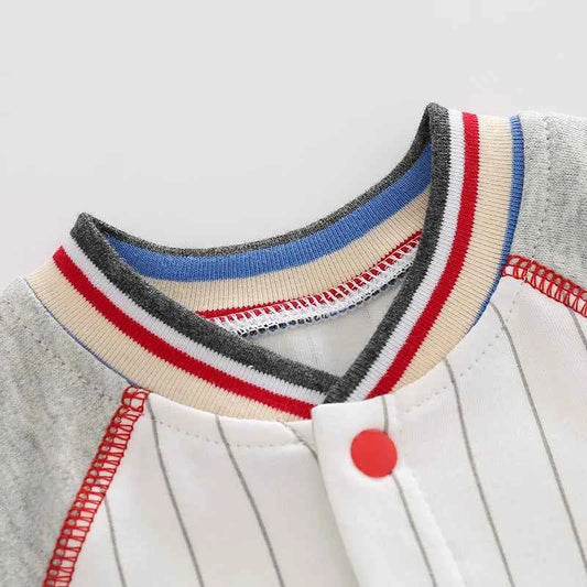 Baby One-Piece Clothing, Pure Cotton, Summer Outfit for 100-Day-Old Babies, Short-Sleeve, Stylish and Trendy Thin Baseball-Style Romper for Boys