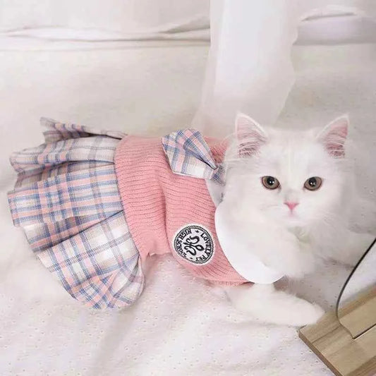 Spring Cat Jk Dress Baby Cat Jk Skirt Doll Kitten Pet Cute Skirt Sweater Waistcoat Thin Muppet Cat Dress Kitten Plaid Skirt
