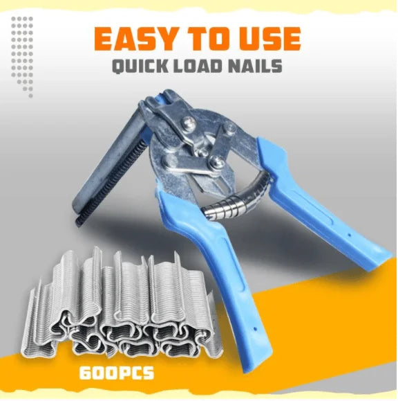 Type M Nail Ring Pliers Animal Cage Hog Ring Pliers Tool and 600pcs M Clips Staples Chicken Mesh Cage Wire Fencing Caged Clamp