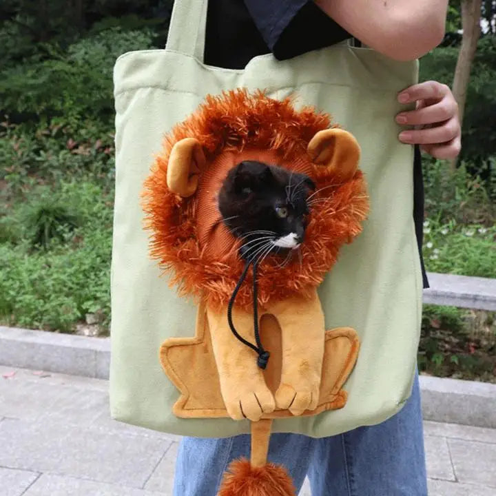 Pet Canvas Shoulder Bag Lion Shaped Carrier For Cat Comfortable Cats Carrying Pouch Handbag Puppy Messenger Bag For Out Travel - Play Paws Toys
