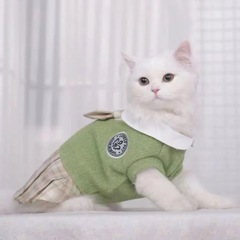 Spring Cat Jk Dress Baby Cat Jk Skirt Doll Kitten Pet Cute Skirt Sweater Waistcoat Thin Muppet Cat Dress Kitten Plaid Skirt