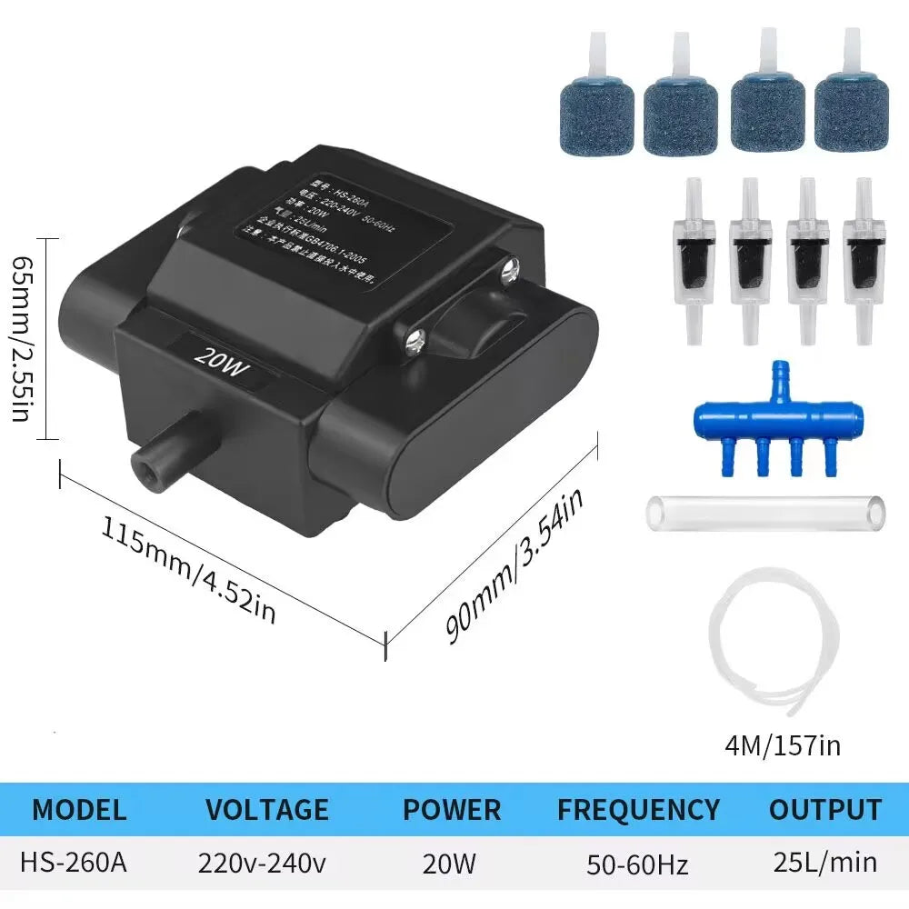 Aquarium Air Pump Fish Oxygen Aerator Pump Basement Aquarium Hydroponic 4 Outlets Air Pump Bubbler with Accessories Fish Tank