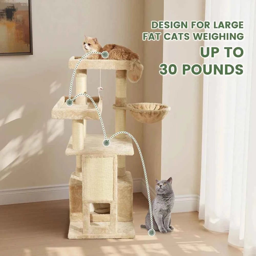 51 In Multi-Level Cat Tree Tower Space Saving Indoor Cat Playhouse with Scratching Board Cozy Condo Durable Plywood Construction