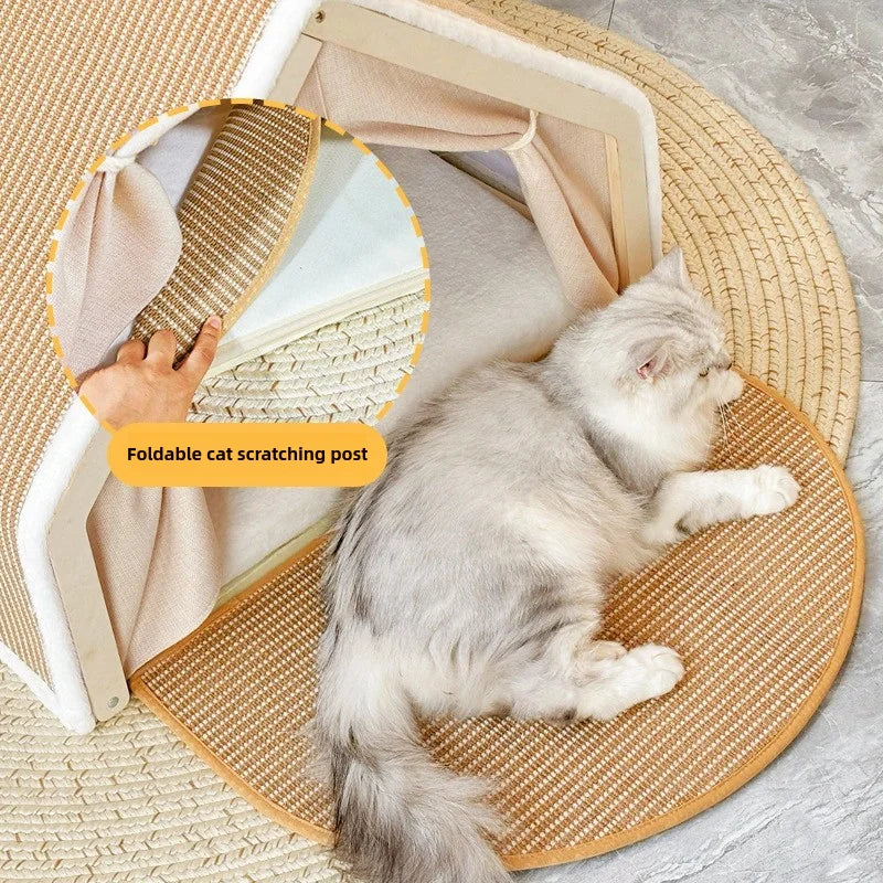 Cat nest Winter warm cat villa Cat house shell semi-enclosed sleeping bag cat scratching board does not drop scraps sisal cat te - Play Paws Toys
