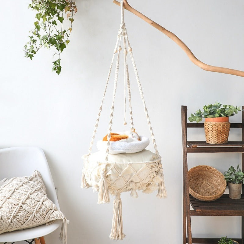 Winter Pet Hammock Cat Swing Hand Woven Cotton Rope Cats Hanging Basket  Kitten Hanging String Den Indoor Pend Nest Pet Supplies - Play Paws Toys