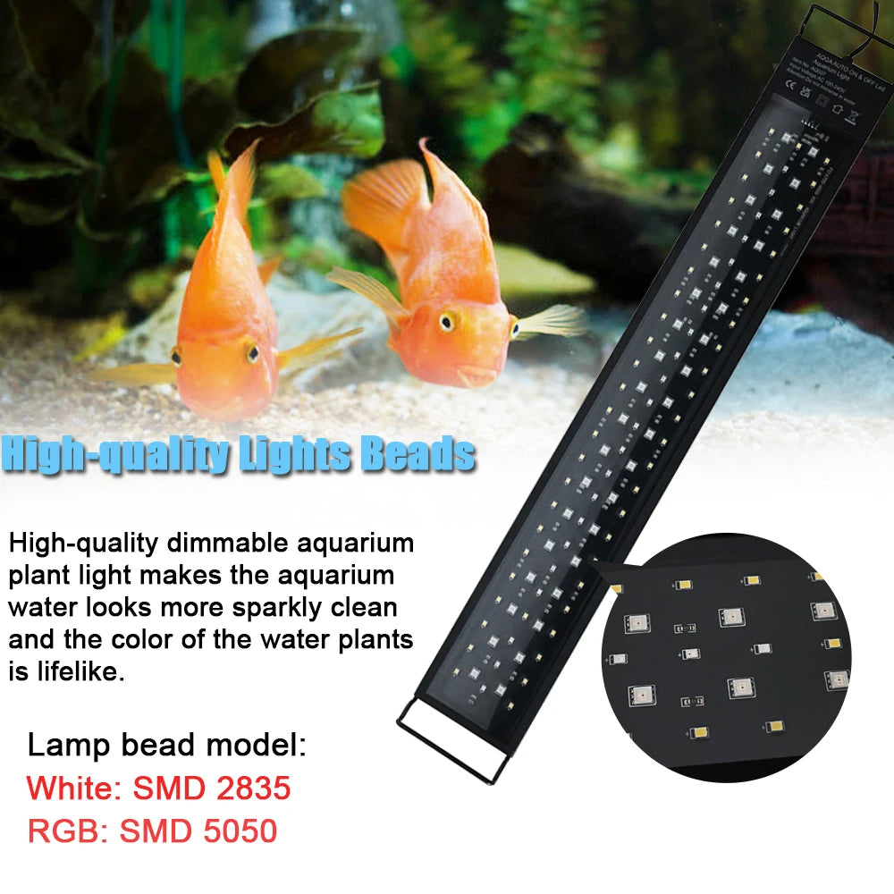75-90cm 24/7 Aquarium Full Spectrum Lighting LED Light Fish Tank Decoration Plant Growth Dimmer Lamp IP68 Waterproof 100V-240V