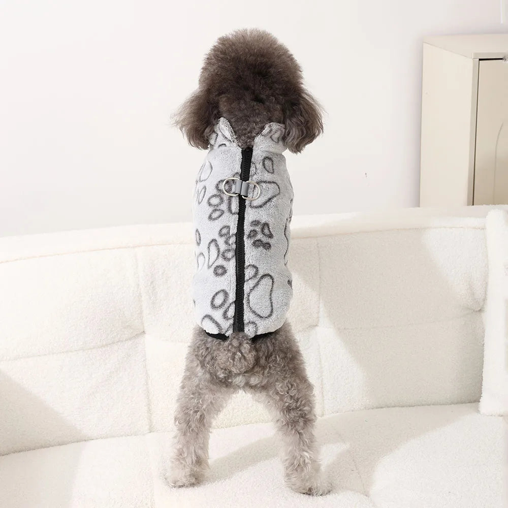 Autumn Winter Puppy Jacket Soft Fleece Clothes For Small Dogs Overalls Cute Paw Print Chihuahua Coat Yorkshire Vest Pet Costume