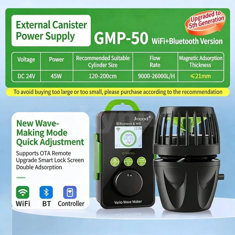 Jebao Jecod GMP Series Cordless Aquarium Vario Wavemaker Pump Bluetooth APP Controlled for Marine Coral Reef Fish Tank