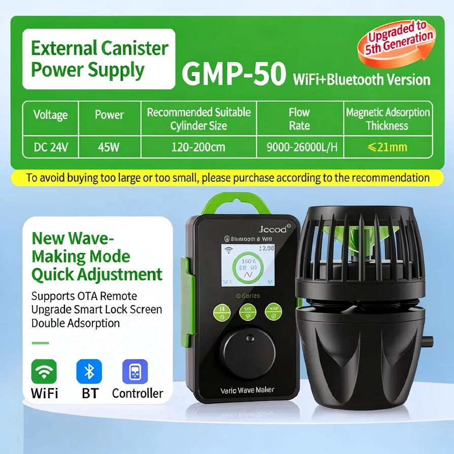 Jecod Jebao New GMP Series Cordless Aquarium Vario Wavemaker Pump WIFI Bluetooth APP Controlled for Marine Coral Reef Fish Tank