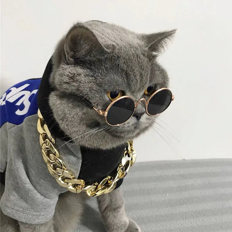 Puppy Dog Sunglasses Anti-skid Round Metal Cat Classic Retro Sunglasses Hippie Cute and Funny Pet Glasses Cosplay Party Costume