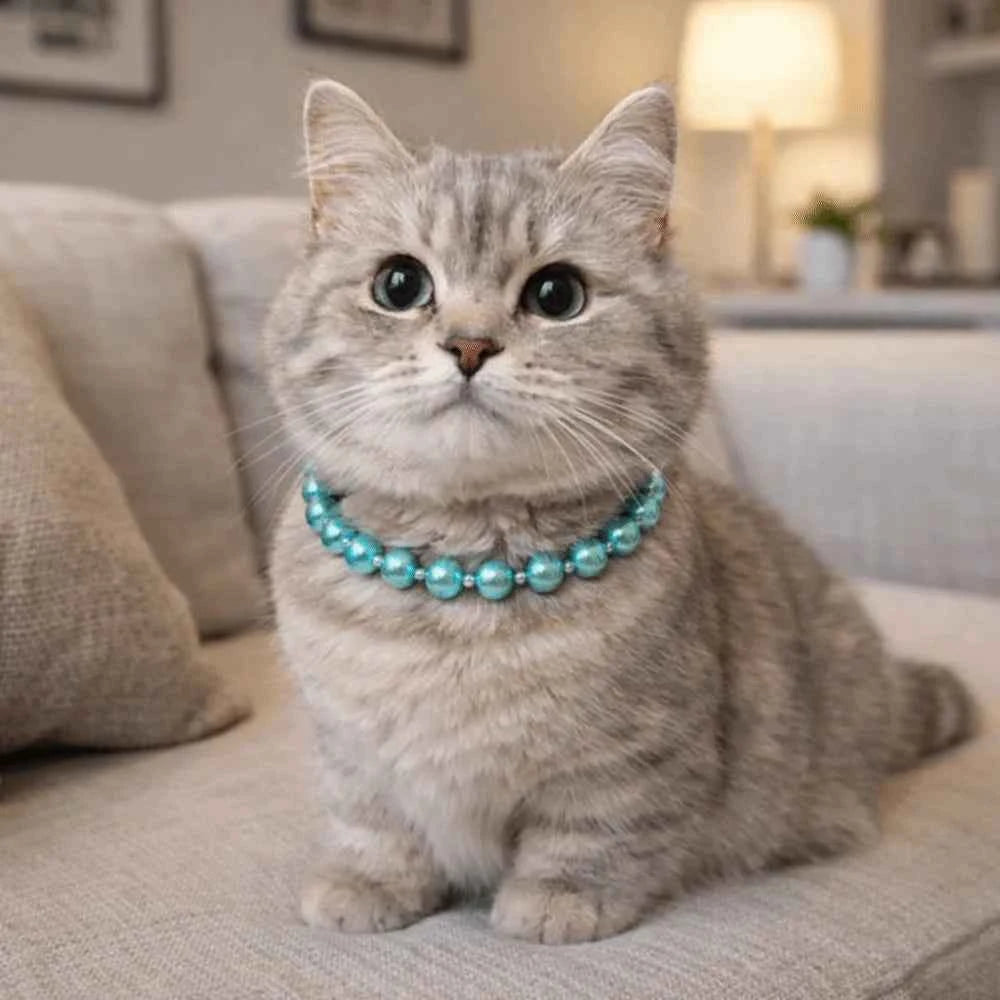 Adjustable Pet Pearl Necklace Bling Simulated Pearl Cat Bead Collar Elegant Bow Knot Ribbon Pet Simulated Pearl Collar