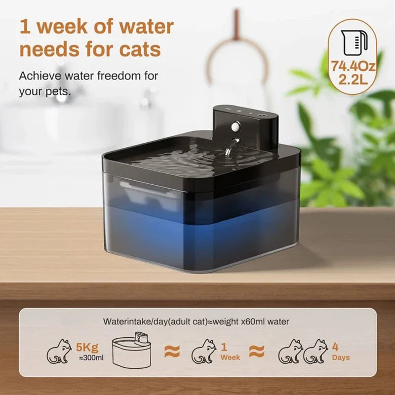 2.2L Wireless Automatic Cat Water Fountain Infrared Sensor Smart Pet Drinkier Fountain 2600mAh Pet Water Dispenser For Dog Cat