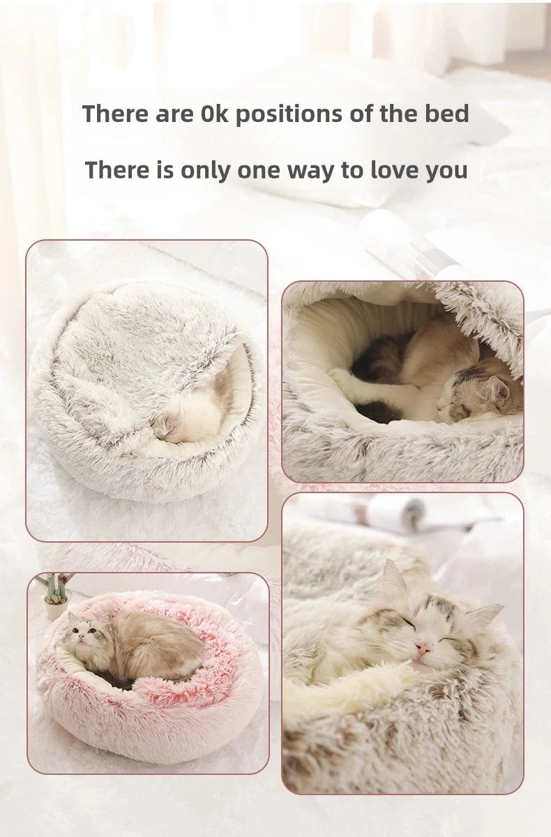 Autumn and Winter soft plush pet bed and pet bed Winter warm and cold plush comforter nest Shell cat nest semi-enclosed cat nest - Play Paws Toys