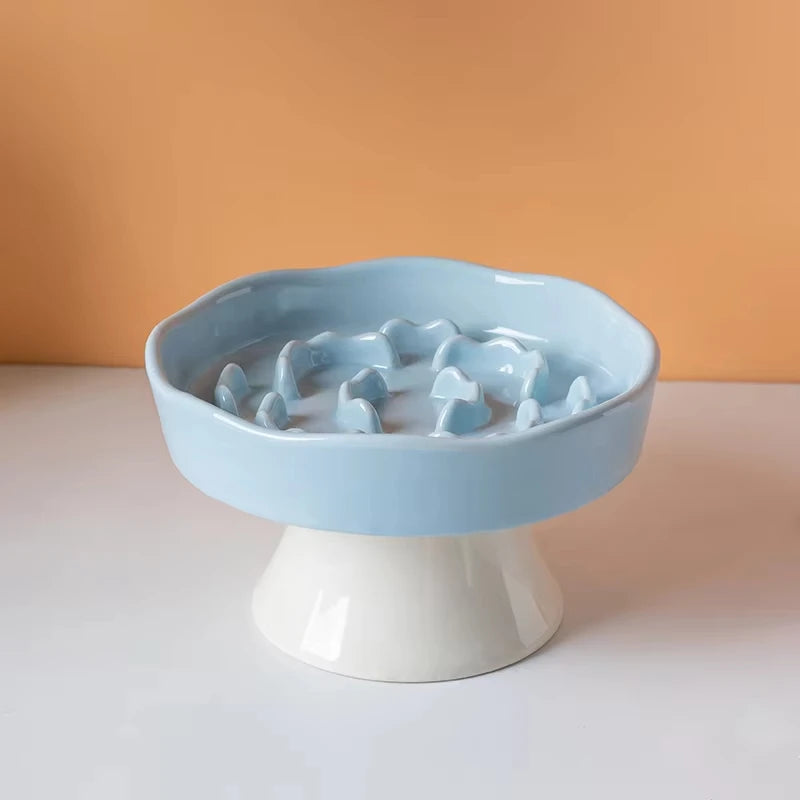 Ceramic slow-feeding bowl high-leg cat bowl with neck protection not easy to overturn, dog choke-proof bowl slow cat accessories